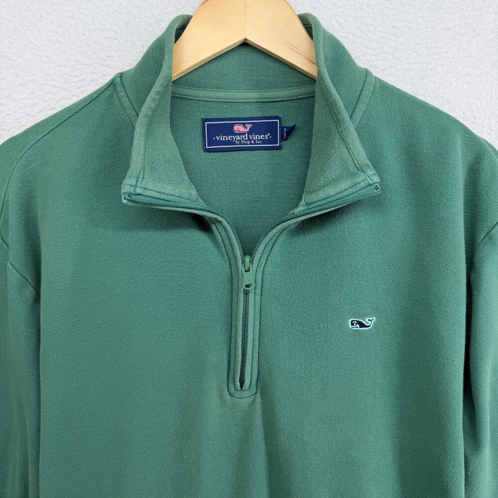 VINEYARD VINES Shirt Mens XL Broadfield 1/4 Zip Long Sleeve Pique Cotton Green